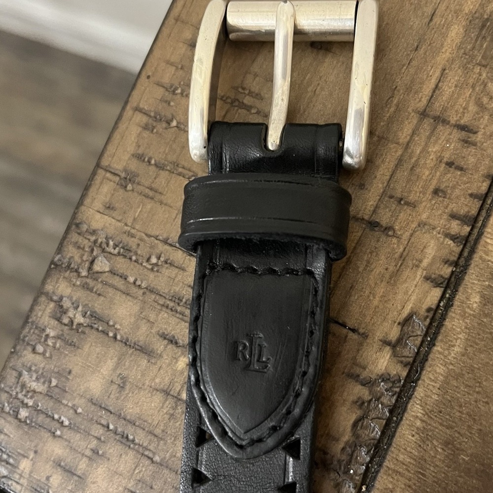 Polo Lauren Ralph Lauren Cutout Italian Leather Belt Boho Western Black Large 32 - Picture 3 of 9